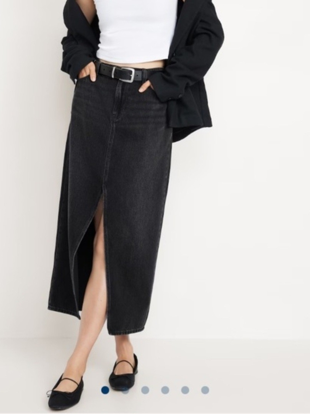 Old Navy Black Midi Denim Skirt with Front Slit